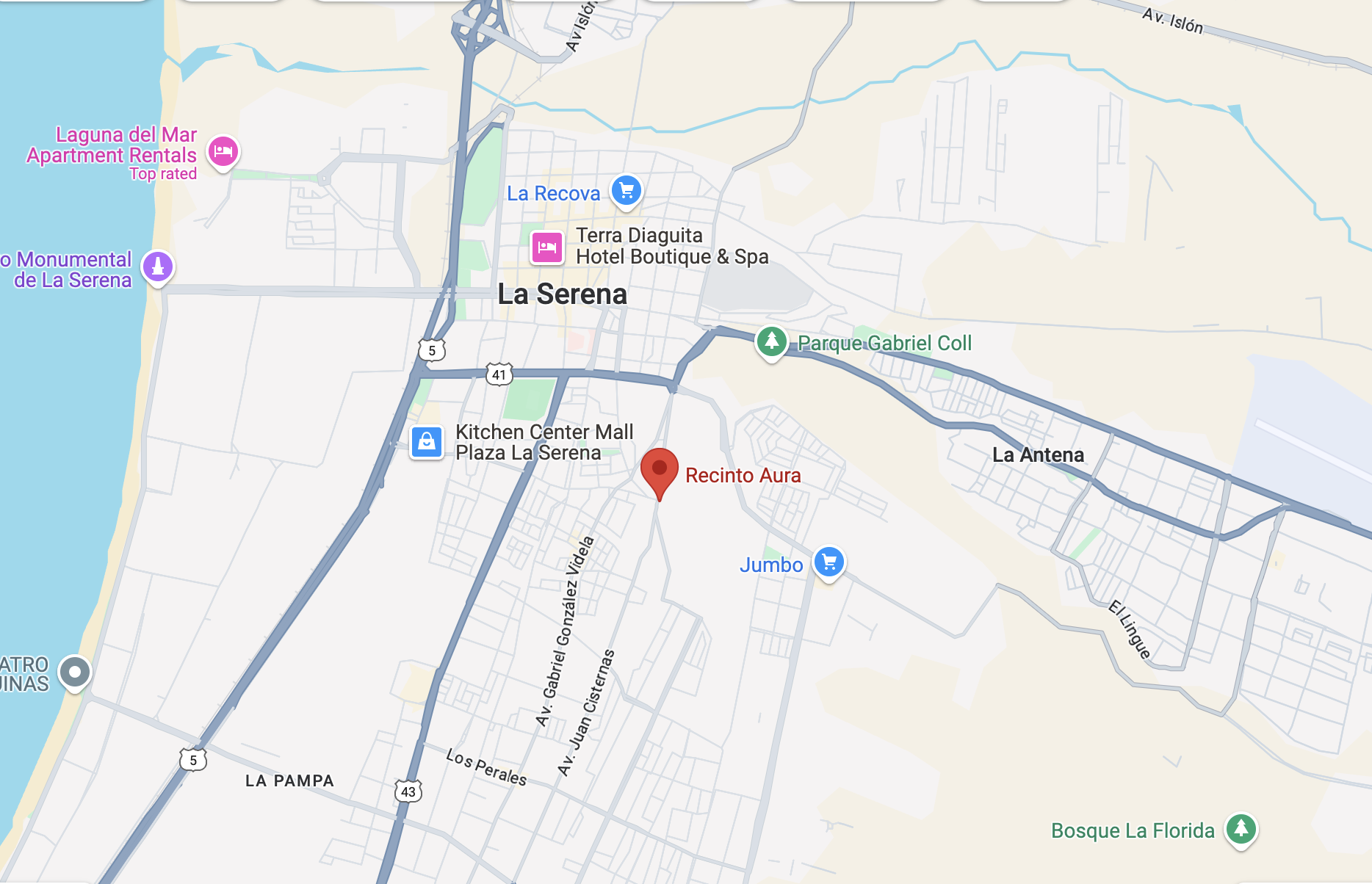 map of AURA site in the town of La Serena Chile. 